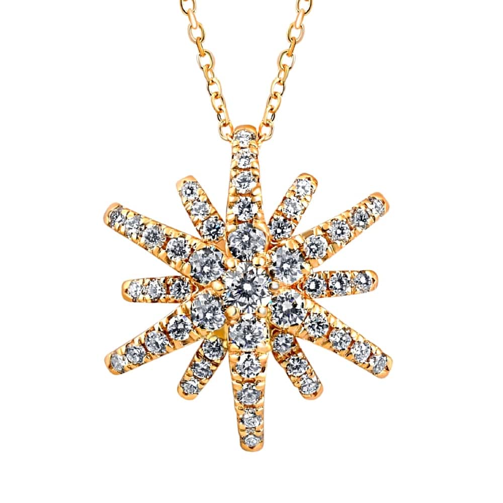 Bliss Diamond 1Ct TW Round Cut Starburst Diamond Pendant Yellow Gold Lab Grown Necklace