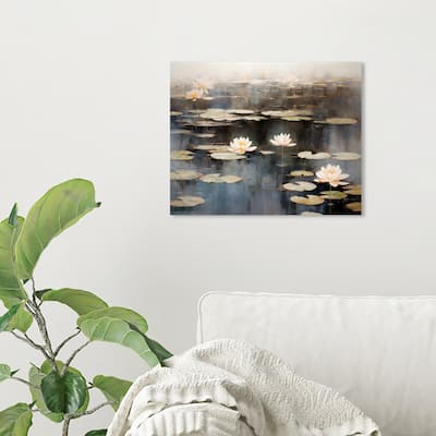 Wynwood Studio Canvas Nature and Landscape After Rain Lilipads White and Rustic Wall Art Canvas Print
