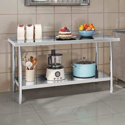 48×24 Inch Stainless Steel Table with Undershelf Adjustable, NSF Commercial Kitchen Work Prep Table - 48''W x 24''D x 34''H