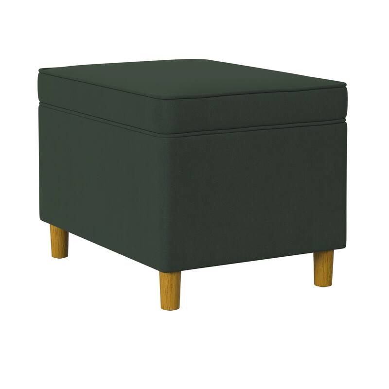 Fero Storage Ottoman, 24in Rectangular Hinged Lid, Forest Green Velvet