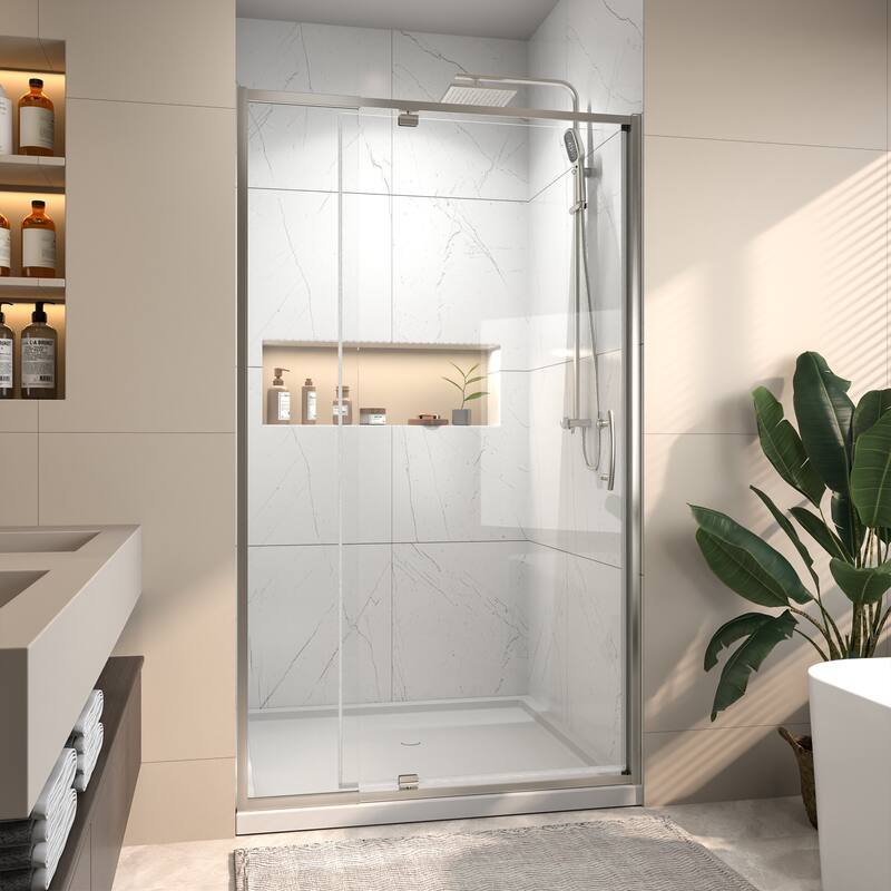 Modland 38''W - 42''W x 71''H Pivot Frame Sliding Shower Door with 1/4"(6mm) Clear SGCC Tempered Glass, Black/Nickel
