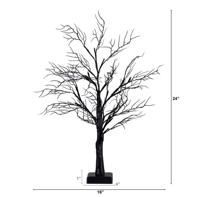 Battery Operated Black Twig Artificial Halloween Tree - 2' - Dual Color LED Lights
