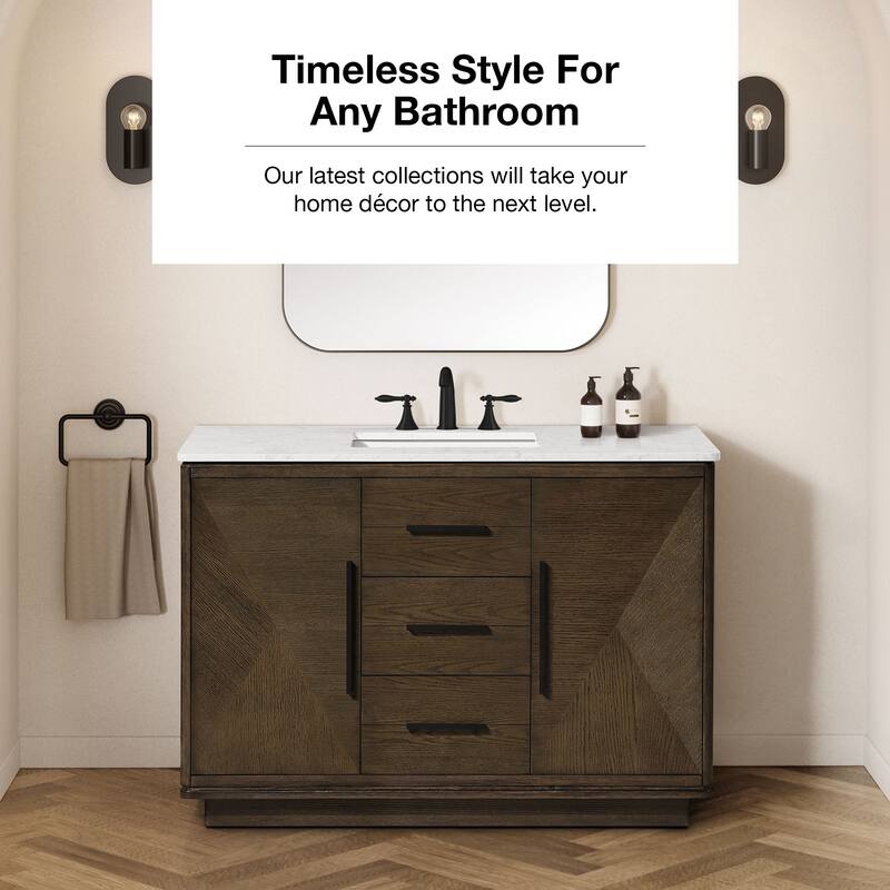 OVE Hale Aged Oak Bathroom Vanity with Engineered Marble Top