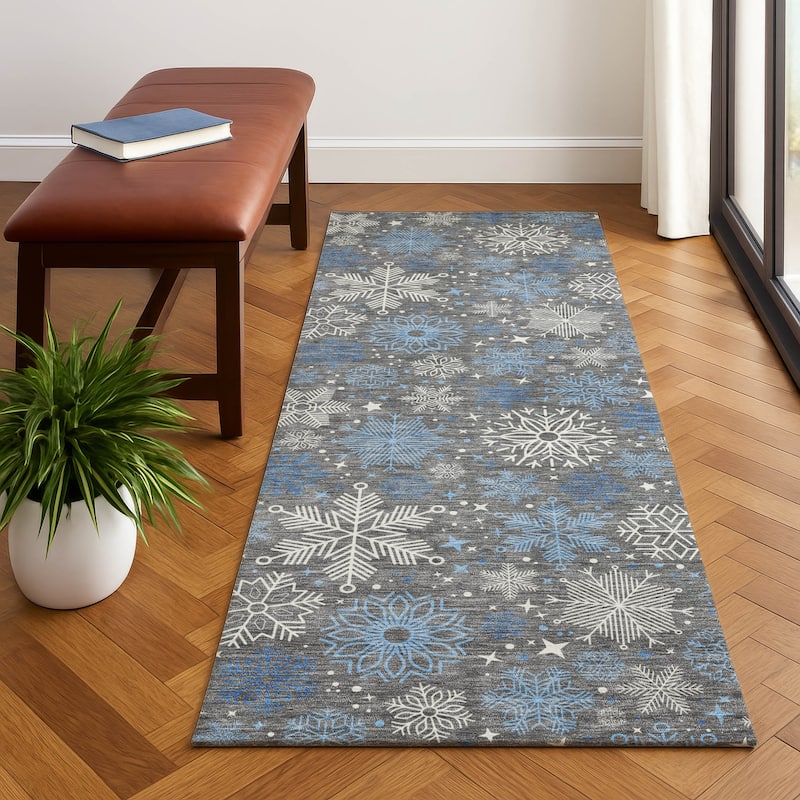 Premium Washable Super Soft Winter Snowflake Mayfield Rug - Gray - 2'3" x 7'6"