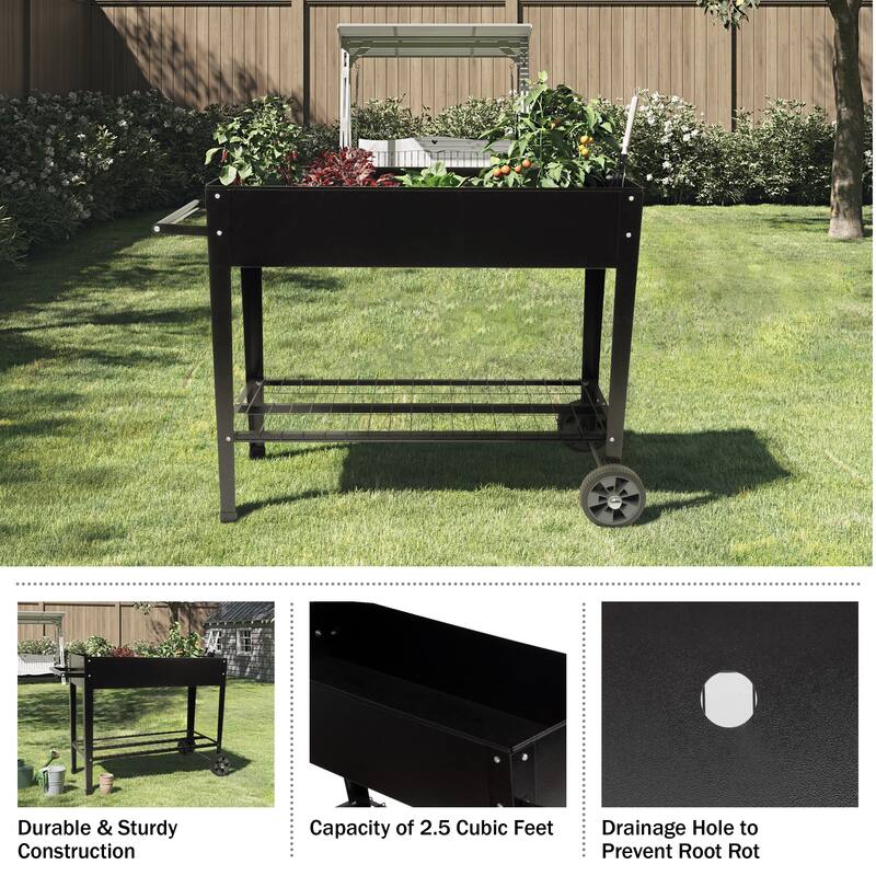 Raised Garden Bed - Planter Box with Storage Shelf by Pure Garden (Black)