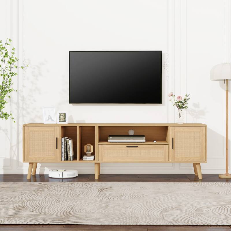 TV Stand with 2 Cabinets & 2 Open Shelves