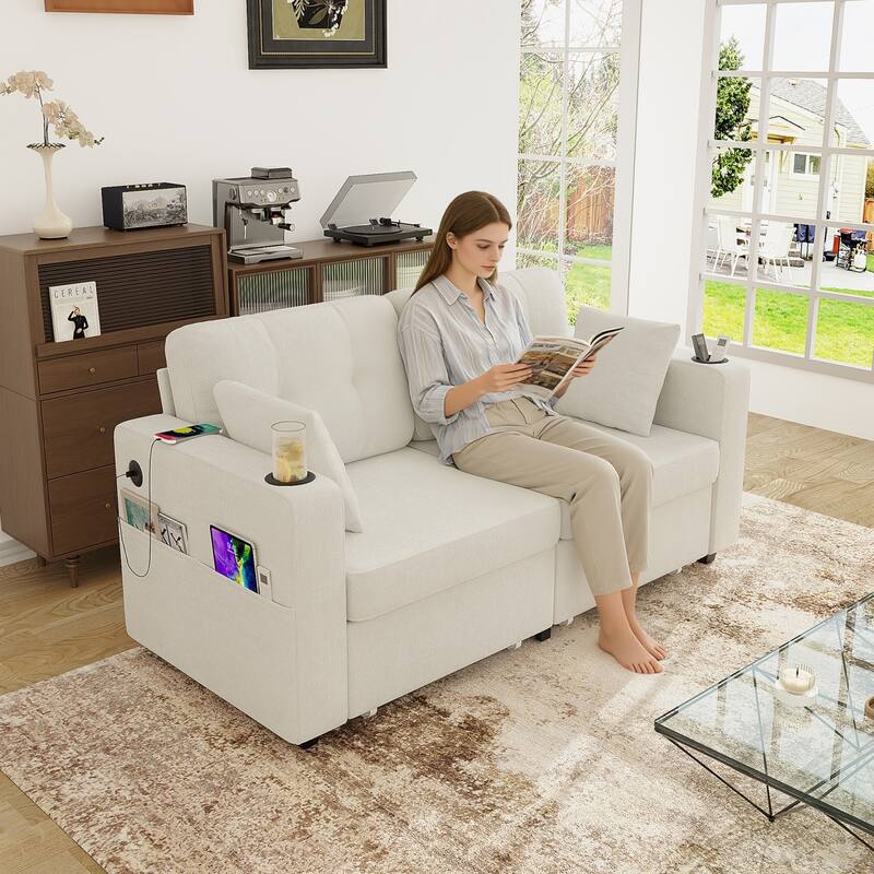 67.76" Chenille 3-Seater Sofa with USB Ports and Storage