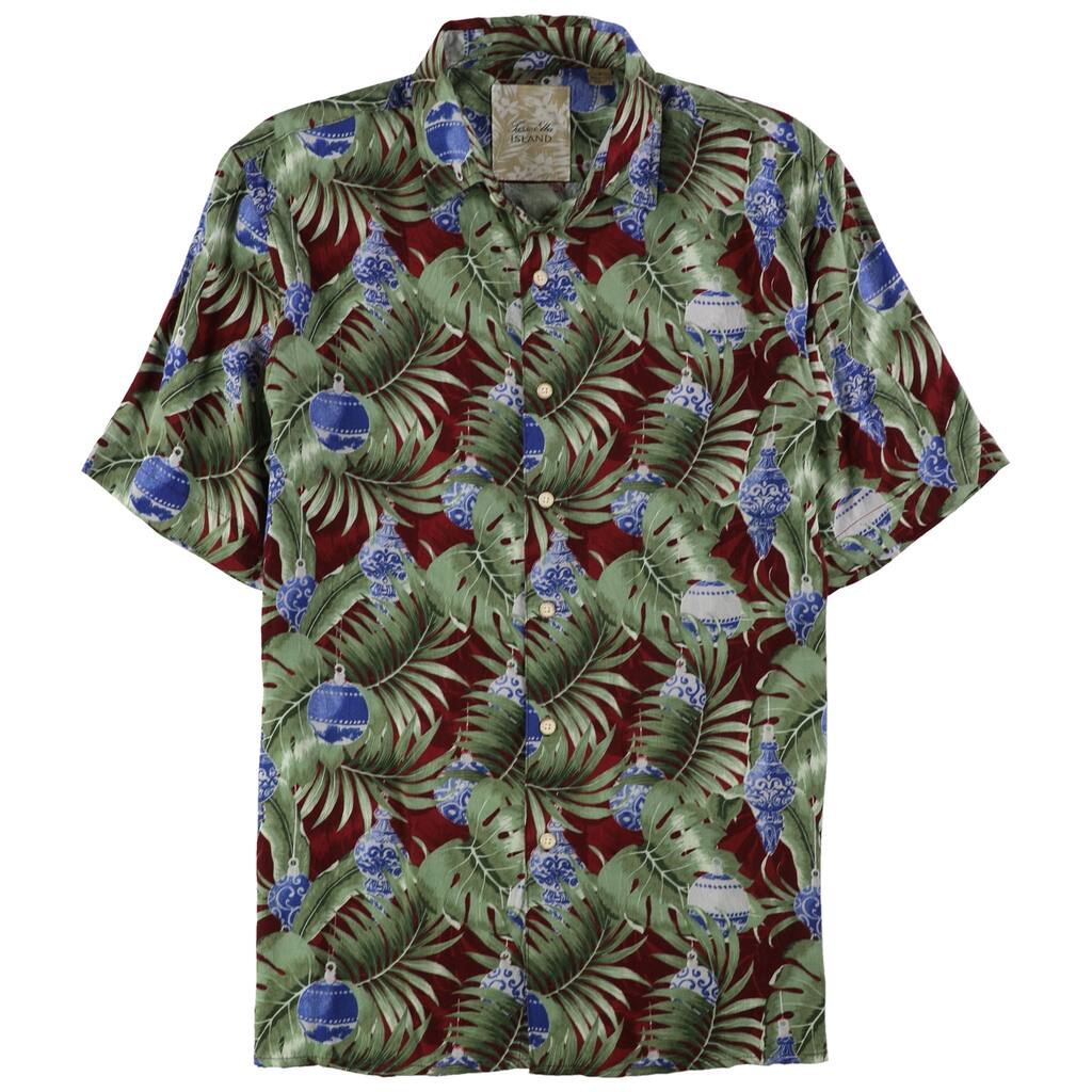 Tasso Elba Mens Ornaments Button Up Shirt, Green, Small