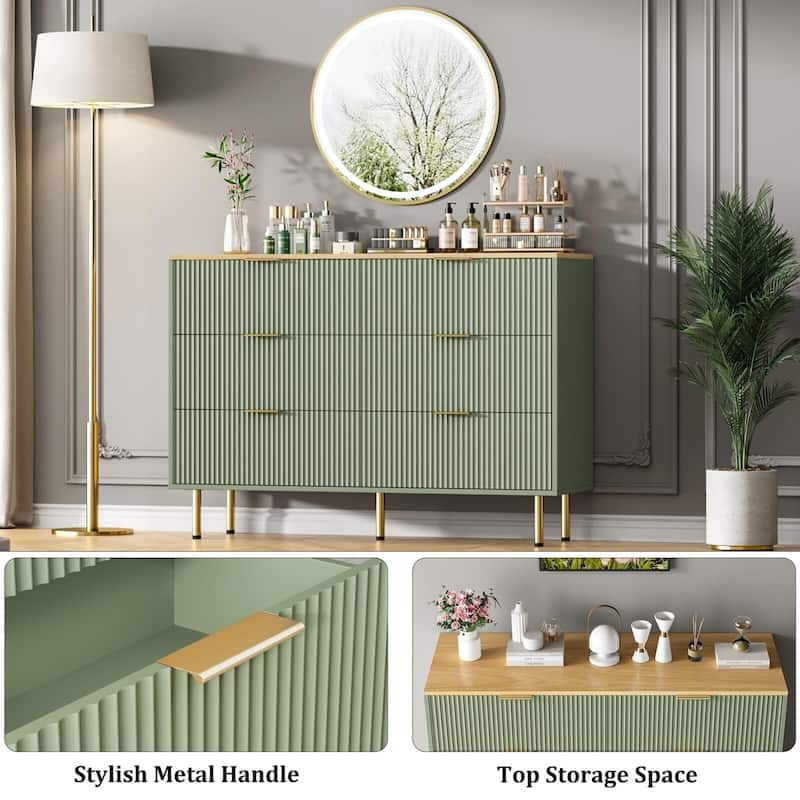 6 Drawers Dresser for Bedroom, Fluted Dresser Chest of Drawers with Handle, Wood Modern Dressers for Closet
