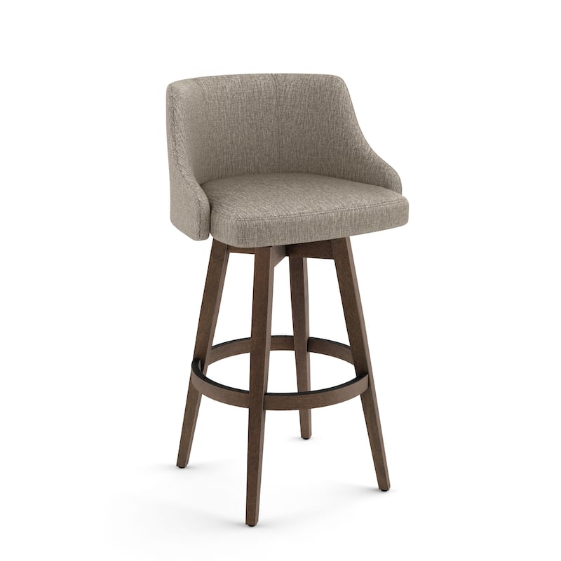 Amisco Nolan Swivel Counter and Bar Stool - Beige & Brown Woven Polyester / Brown Wood - Bar Height