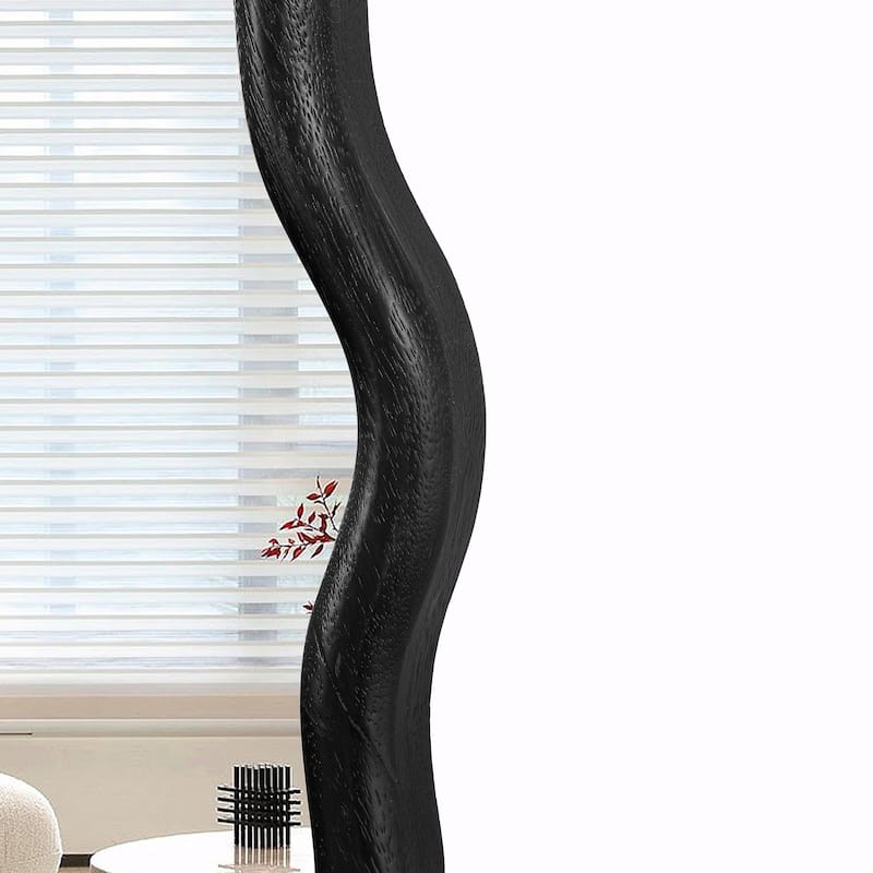 Solid Wood Wavy Round Mirror - Modern Wall Decor