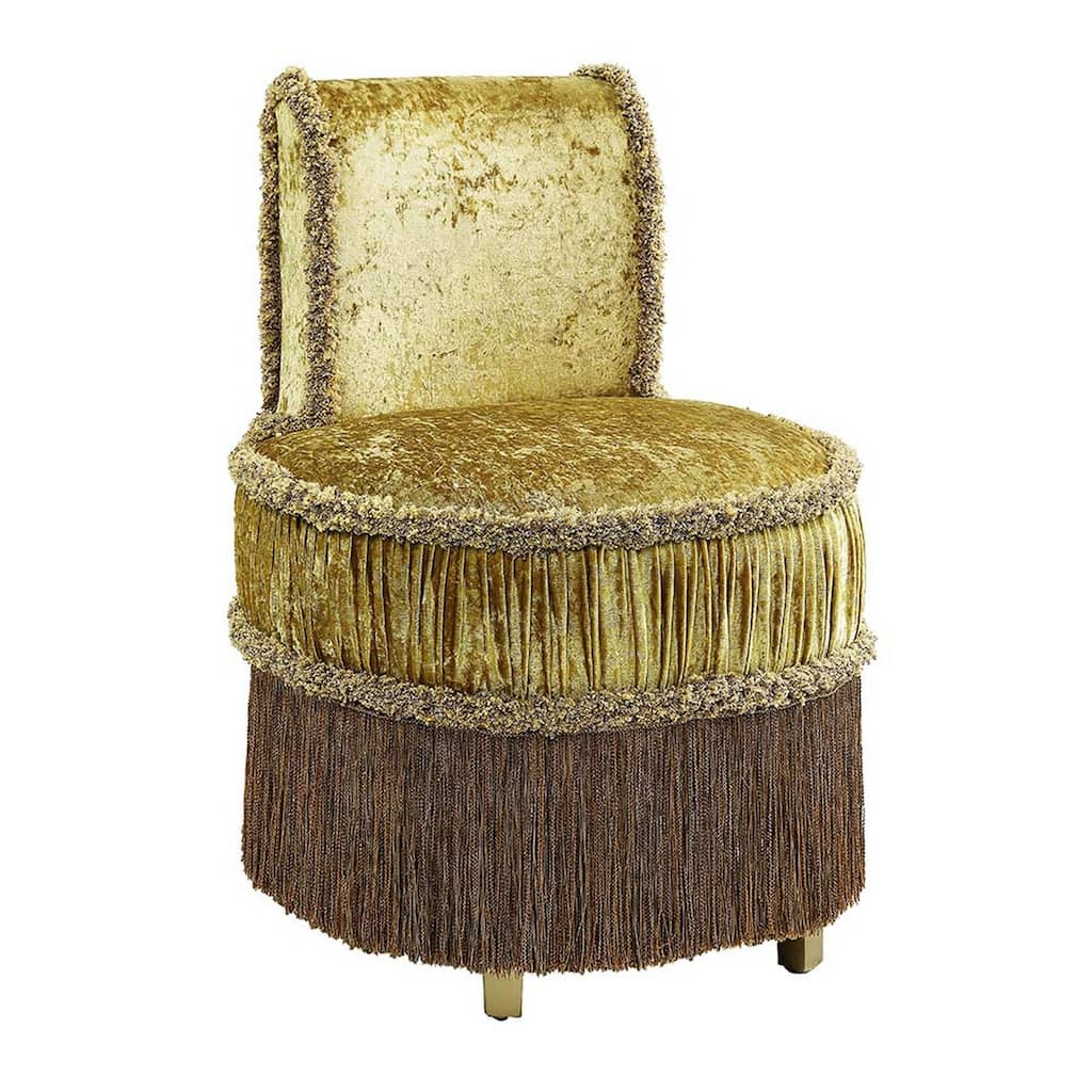 Altair 26 Inch Luxury Vanity Stool, Gold Velvet Upholstery, Skirted Trim