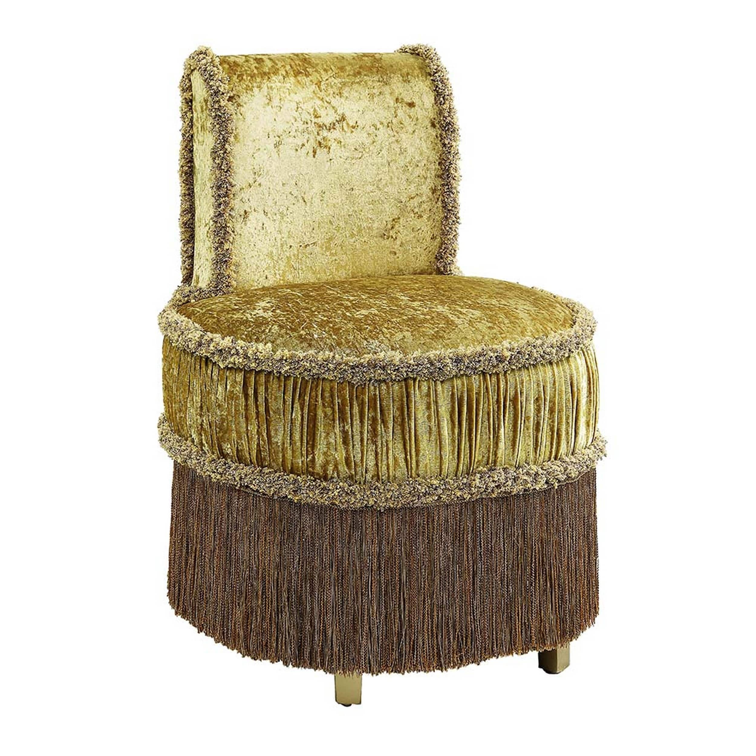 Altair 26 Inch Luxury Vanity Stool, Gold Velvet Upholstery, Skirted Trim