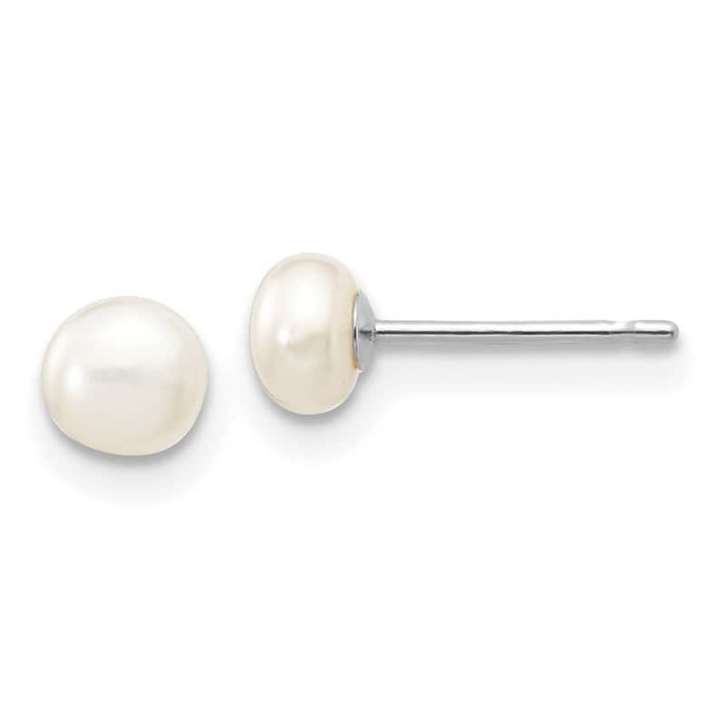 Curata 10k White Gold 4mm-13mm White Button Freshwater Cultured Pearl Stud Earrings
