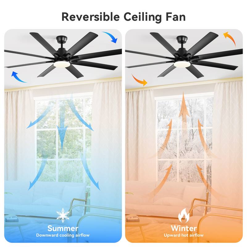 52" Reversible DC Motor Ceiling Fan with Remote/APP Control Dimmable 3-color Temperature, 8 ABS Blades Ceiling Fan Chandelier