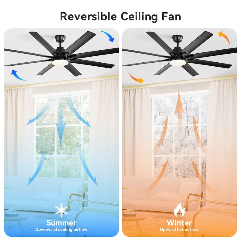 52-inch Matte Black Ceiling Fan with Light - 8 ABS Blades, 18W LED 3-Color Dimmable Light, for Living Room & Bedroom