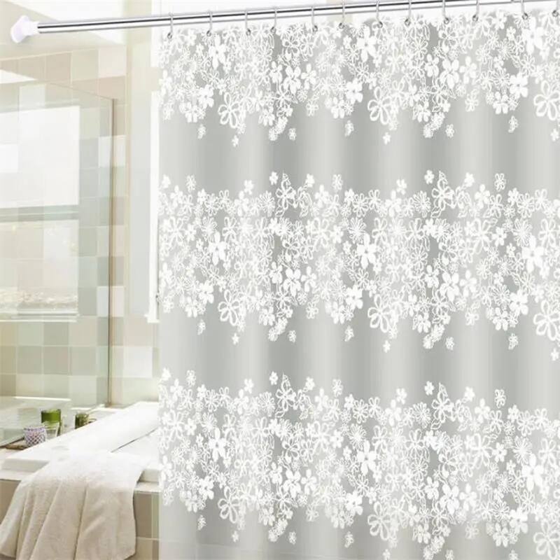 White Flower Vine Mildew Proof Curtains Translucent Bath Screen