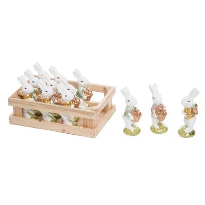 Mini White Bunny In Crate Set of 12 Figurine - 5.5" x 3.94" x 2.75"