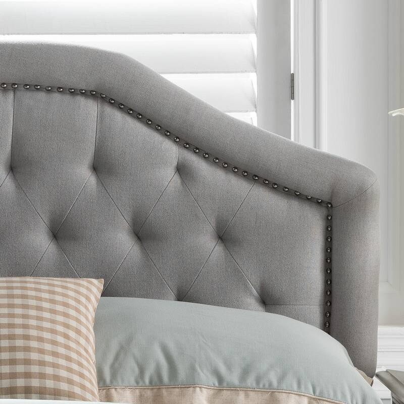 Queen Size Tufted Upholstered Headboard with Nailhead Trim and Adjustable Metal Legs