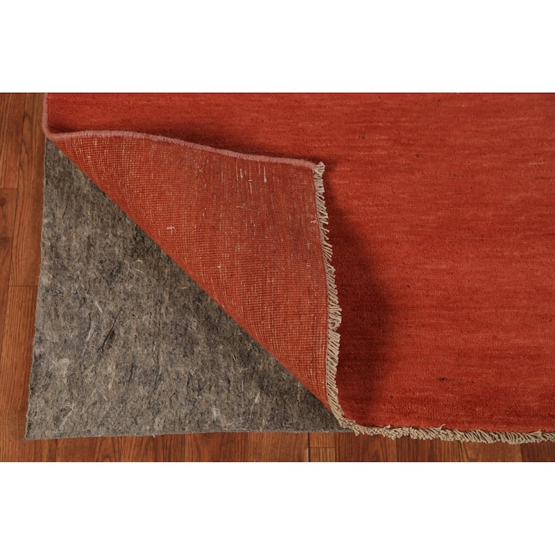 Orange Gabbeh Modern Rug Hand-Knotted Solid Wool Carpet - 3'2" x 4'11"