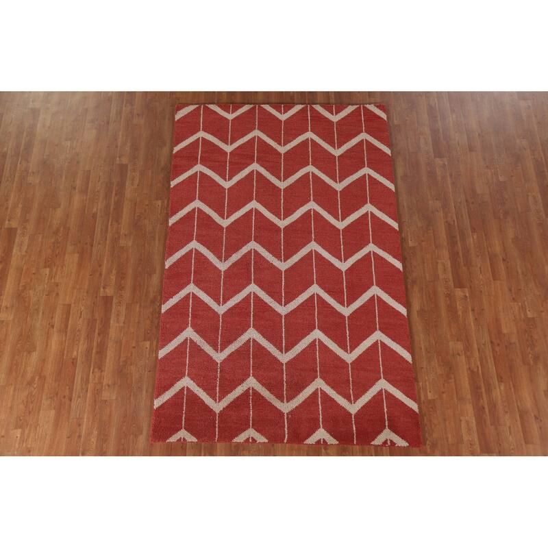 Hand Knotted Oriental 100% Wool Carpet Modern All-Over Red Gabbeh Area Rug - 7' 11'' X 4' 11''