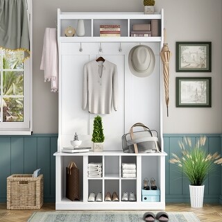Hall Tree with Bench Coat Rack and Shelves for Entryway Storage Modern ...