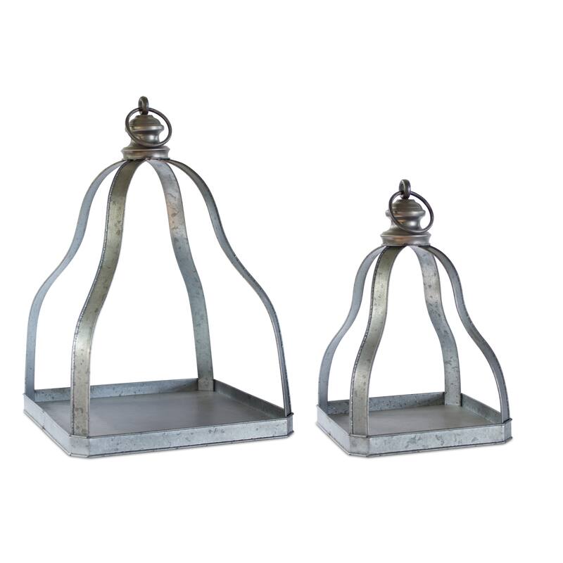 HomeRoots Set Of Two Gray Flameless Floor Lantern Candle Holder - 24