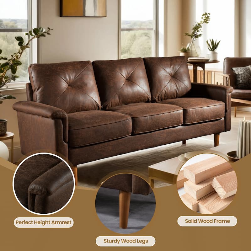 HOOOWOOO Mid-Century 3-Seat Upholstered Sofa with Wood Legs for Living Room