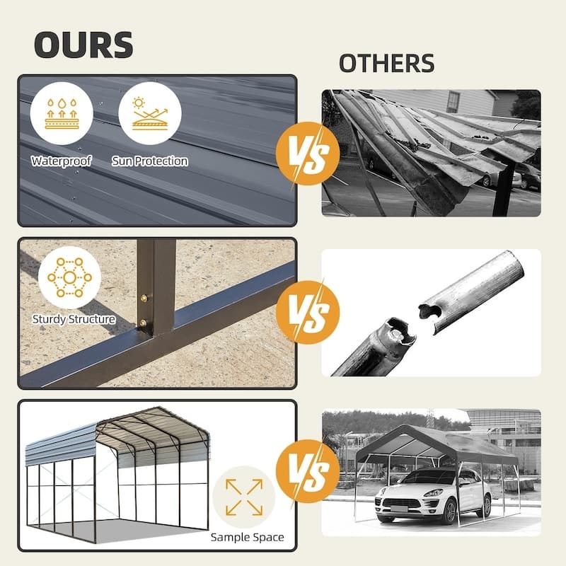 Heavy-Duty Metal Carport with Upgraded Galvanized Steel Roof – Ideal Shelter for Cars, Boats, and Tractors