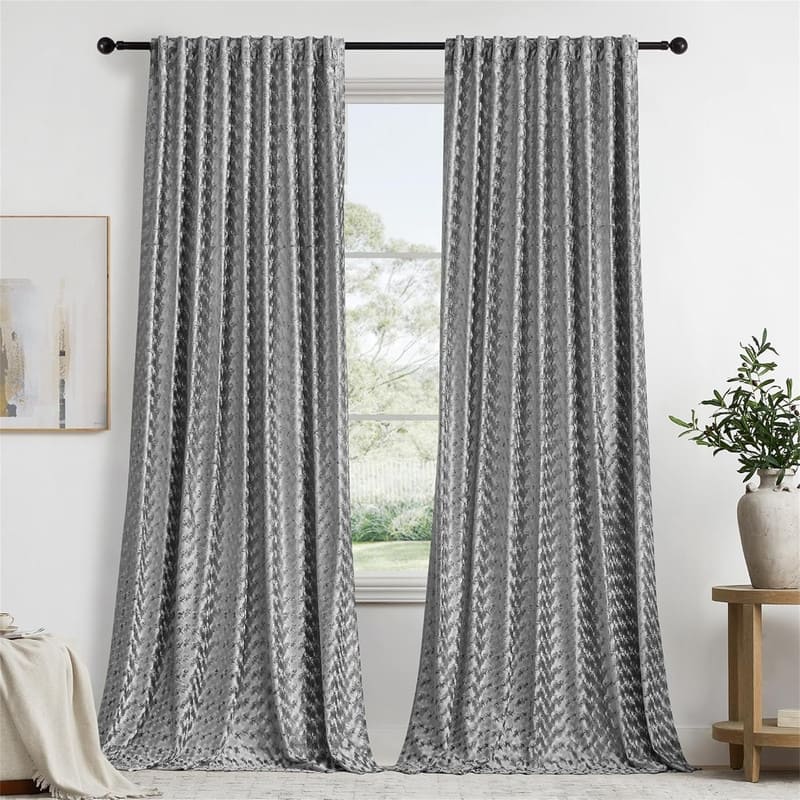 Grey Velvet Jacquard Curtains 63" Modern Living