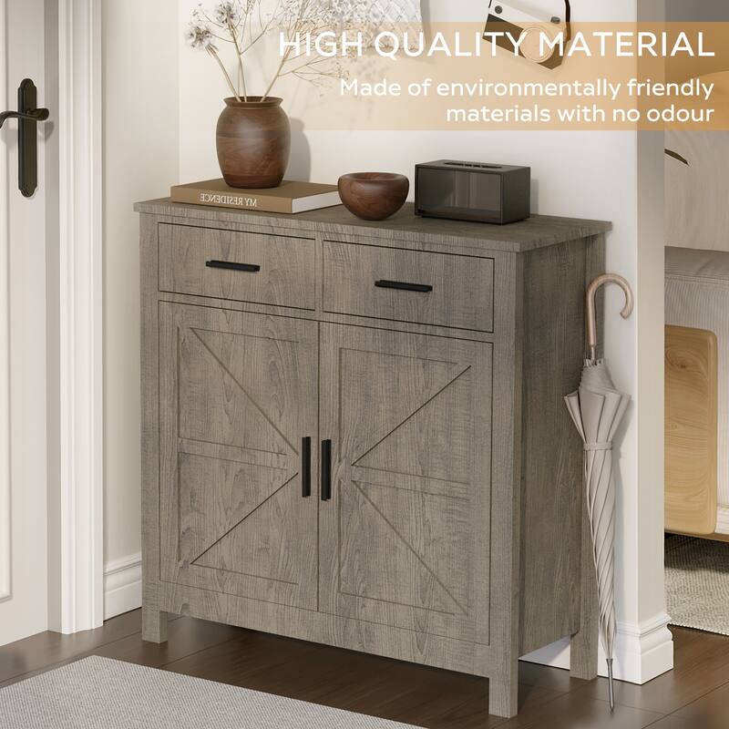 Kitchen Storage Cabinet with Drawers, Coffee Bar Cabinet with Barn Door, Buffet Sideboard with Adjustable Shelf