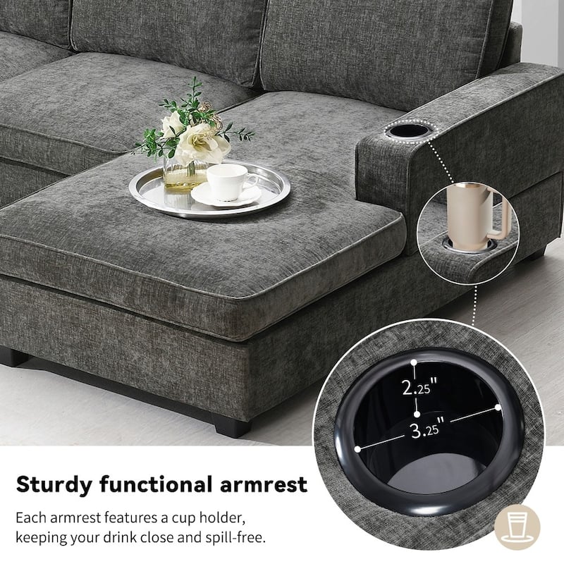 119" Modern Oversized Chenille U-shaped Sectional Sofa with Chaise Lounge with Cup Holders for Living Room