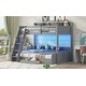preview thumbnail 8 of 14, Wood Bunk Bed w/Storage Shelves and LED, Twin over Full Bed Frame with Charging Station, Drawer and Safety Guardrail for Kids