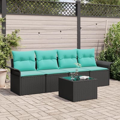 vidaXL 5 Garden Sofa Set with Cushions Black Poly Rattan - 98.8 x 24.4 x 27.2