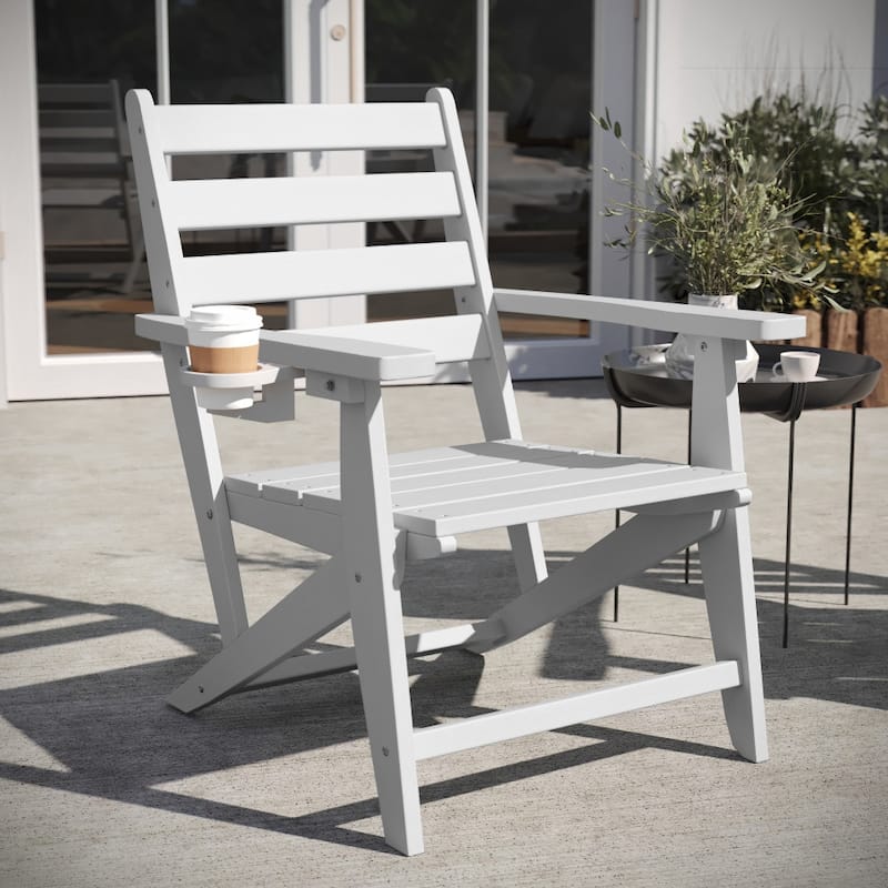 All-Weather Commercial Adirondack Dining Chair with Fold Out Cupholder