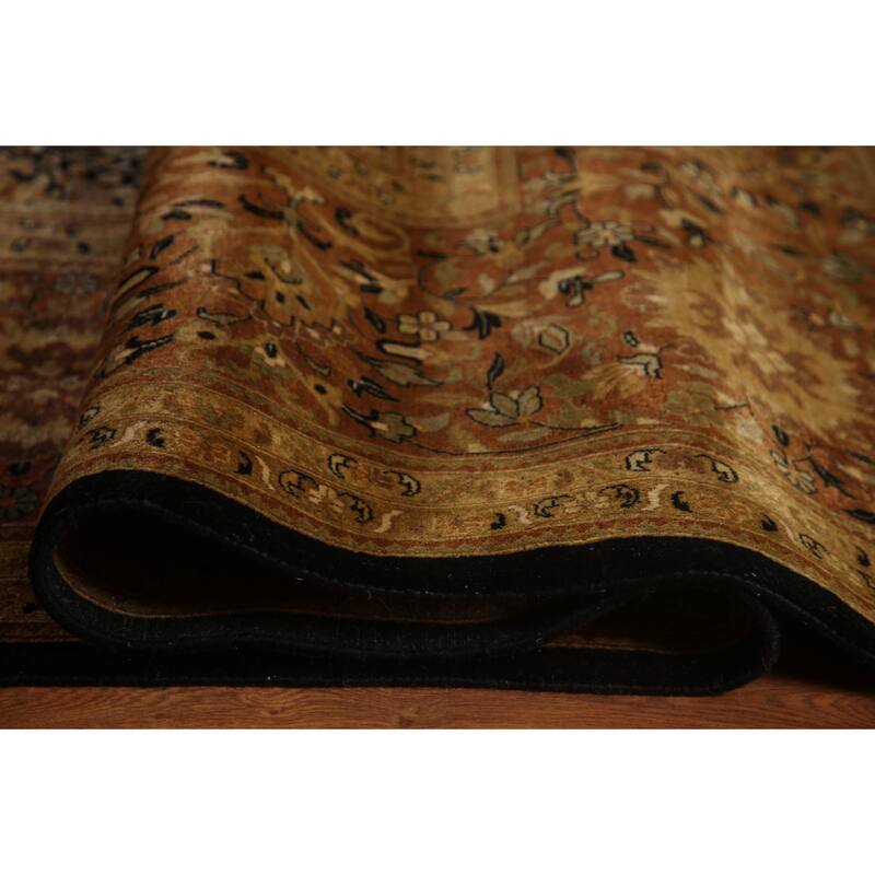 Hand Knotted Oriental 100% Wool Carpet Traditional Floral Black Kashan Area Rug - 18' 0'' X 12' 2''
