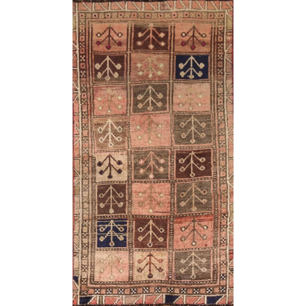 Qashqai Persian Antique Rug Hand-Knotted Geometric Pink Wool Carpet - 3'7"x 7'3"