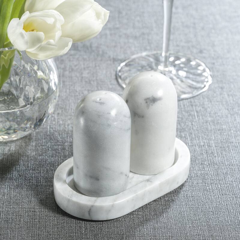 Marmora Marble Salt and Pepper Shaker on Tray