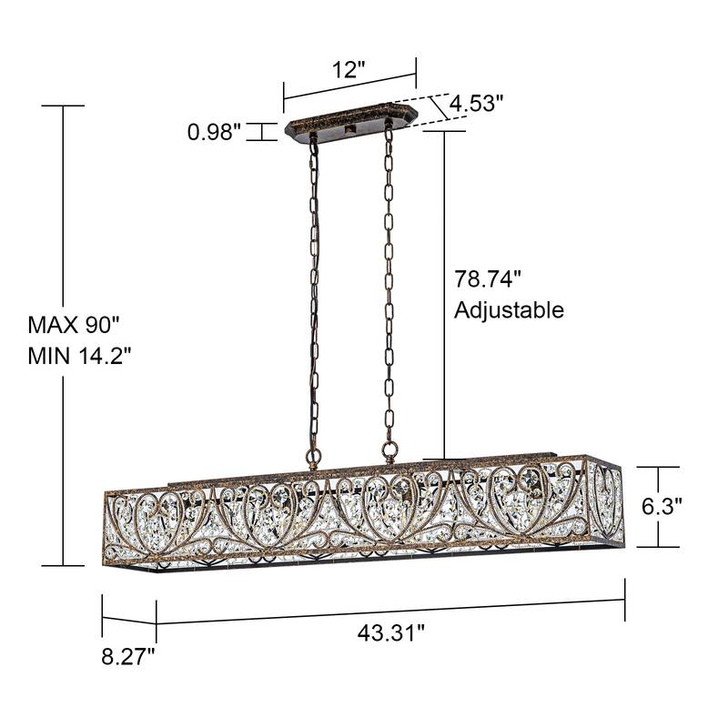 Vintage Glam 4-Light Linear Crystal Pendant Light for Kitchen Island Dining Room