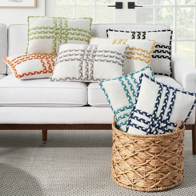 Mina Victory Outdoor Pillows Criss Cross Braids 14"X20" Indoor/Outdoor Throw Pillow