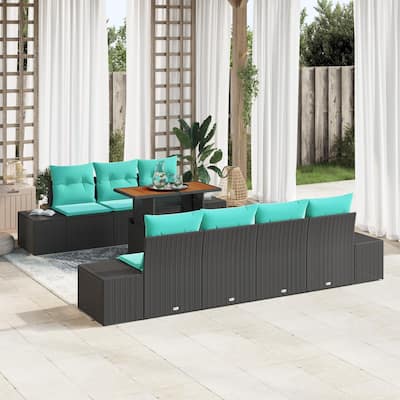 vidaXL 8 Piece Garden Sofa Set with Cushions Black Poly Rattan - 94.1×24.4×27.2