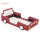 preview thumbnail 27 of 39, Race Car-shaped Frame Upholstered Bed with Wheels, Twin Size Grounded Slat Support Children Floor Bed for Toddler Platform Bed