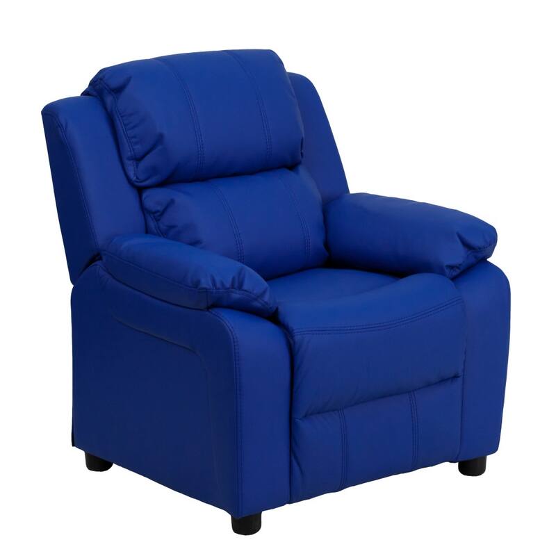 Deluxe Padded Contemporary Kids Recliner with Storage Arms - Blue Vinyl