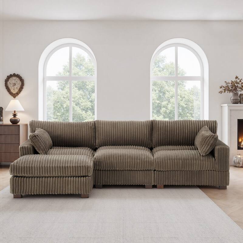 Plush Corduroy Upholstered Modular Sectional Sofa with Chaise