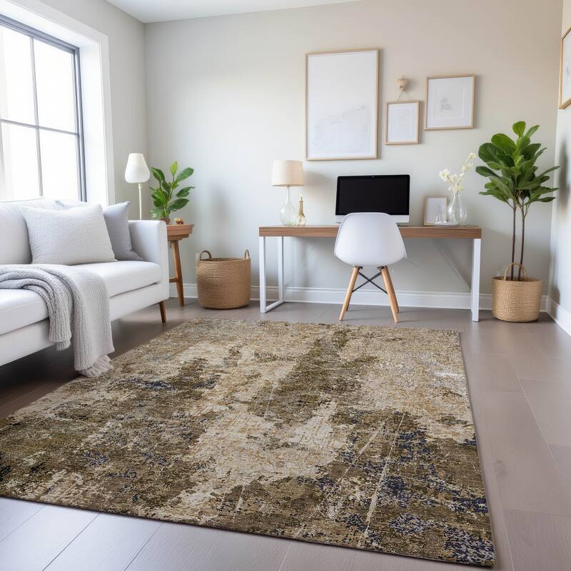 Premium Washable Super Soft Abstract Glam Mayfield Rug - Khaki - 8' x 10'