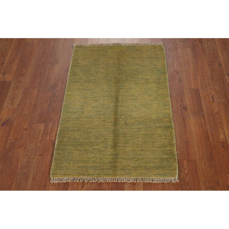 Yellow & Green Gabbeh Oriental Foyer Rug Handmade Wool Carpet - 1'11"x 3'0"