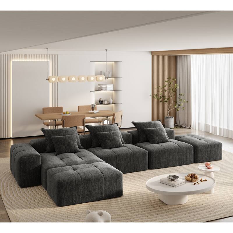 Modern Oversized Modular Sectional Sofa with Sparkling Chenille Fabric, 6 Pillows, No Assembly Required - Multi-Color