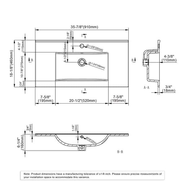 dimension image slide 8 of 13, Dowell 18" FTB Ceramic Single Bathroom Vanity Basin