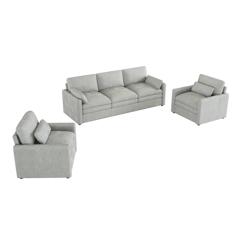 Roomfitters Cozy Cloud Upholstered Sofa Set with Single Armchair and 3-Seater Couch, Chenille Fabric