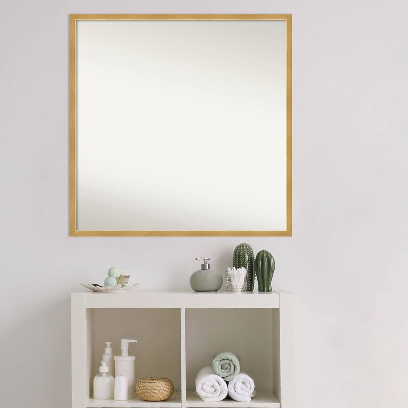 Non-Beveled Wood Bathroom Wall Mirror - Svelte Polished Gold Frame